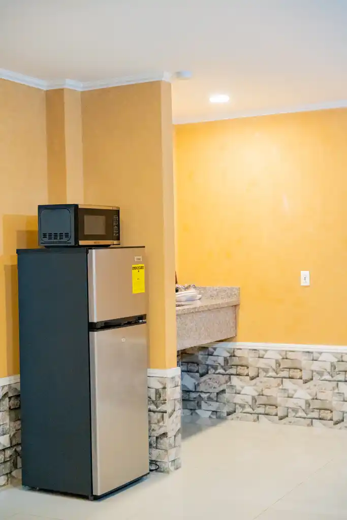 Kitchenette with fridge and microwave