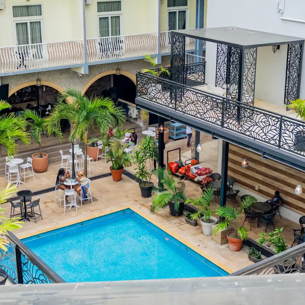 Pool viewed from a balcony